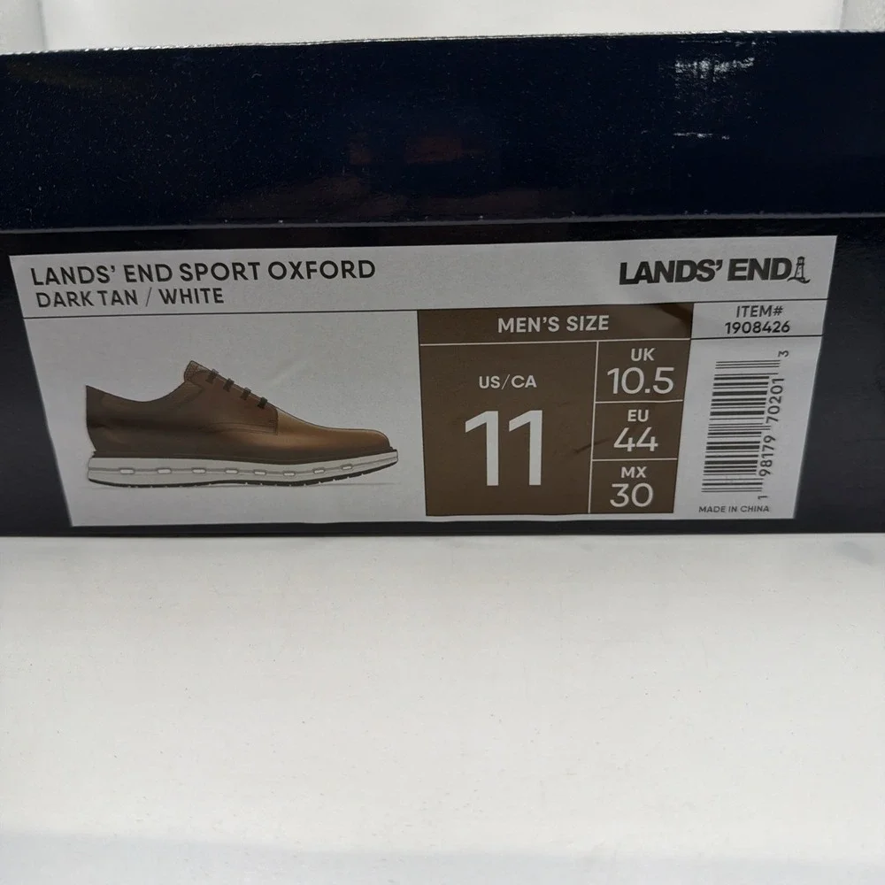Lands End Sport Oxford Dark‎ Tan And White. Size 11